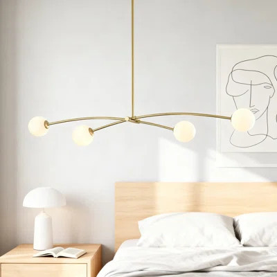 Modern Sputnik Chandelier With Milk Glass Globes, 4-Light Gold Ceiling Pendant Fixture For Kitchen Island, Dining Room, And Bedroom | Wayfair North America