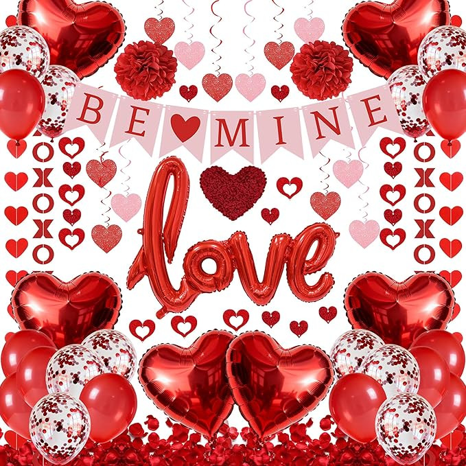 67Pcs Red Valentine's Day Decoration Set, BE MINE Banner, Foil Love Balloons, Love Heart XO Garla... | Amazon (US)
