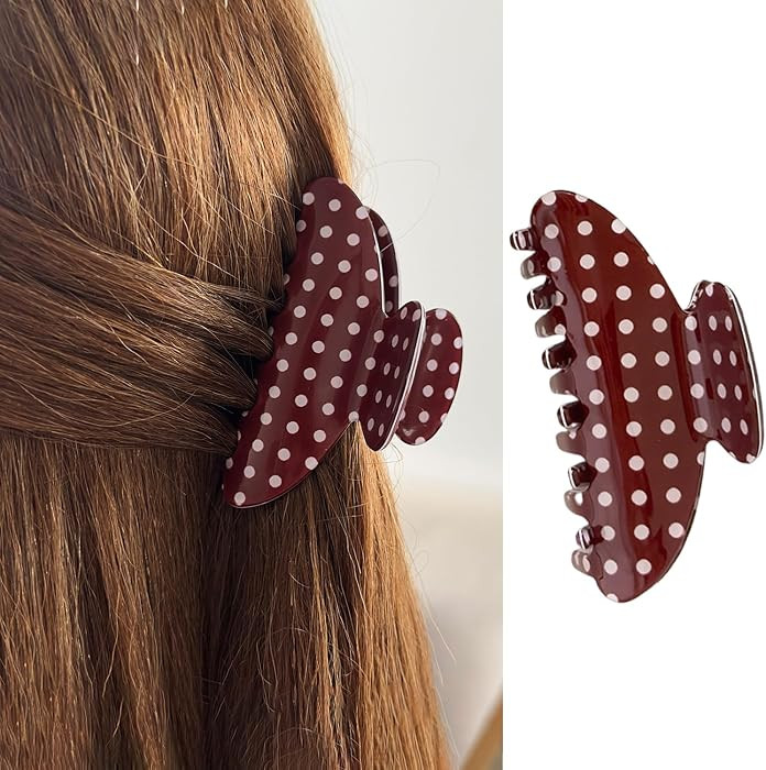 Polka Dot Hair Claw Clips Vintage Hair Clips Wine Red Hair Accessories Acrylic Fashion Shark Jaw ... | Amazon (US)
