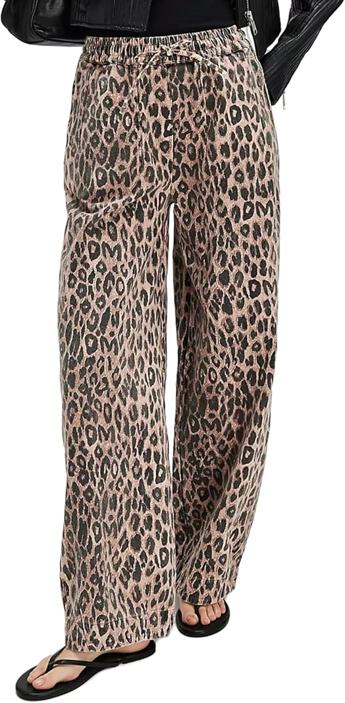 Kedera Women's Leopard Print Jeans Baggy Wide Leg Trousers Mid Rise Y2K Jeans Loose Elastic Waist... | Amazon (US)