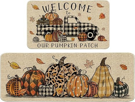 Hexagram Fall Kitchen Mats Set of 2 , Fall Kitchen Rugs and Mats, Autumn Farmhouse Buffalo Plaid ... | Amazon (US)