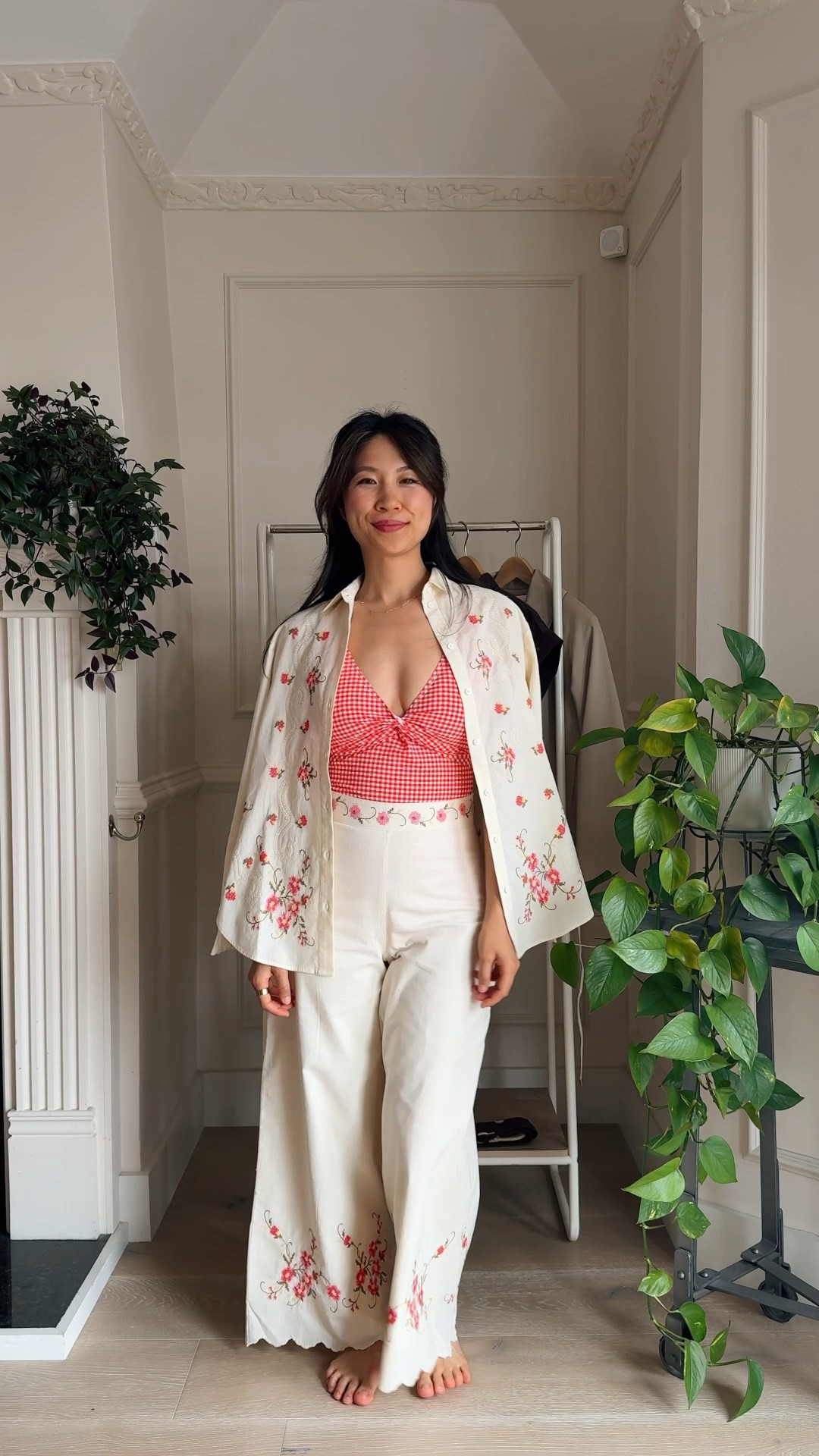 Best vintage inspired embroidered matching set from sezane - wearing size 4 in bottoms (very tight, go up a size, no stretch, and top in size 0 (go down a size boxy style) 

#LTKSummerEdit #LTKTravel #LTKPetite