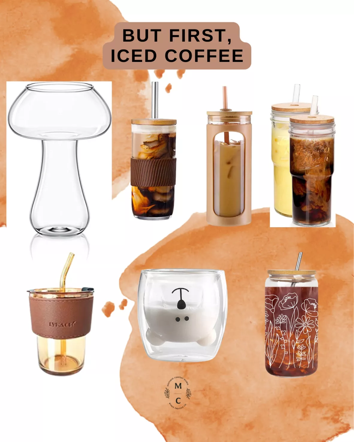 Xunsiga 14oz/400ml Glass Iced Coffee Cup for women