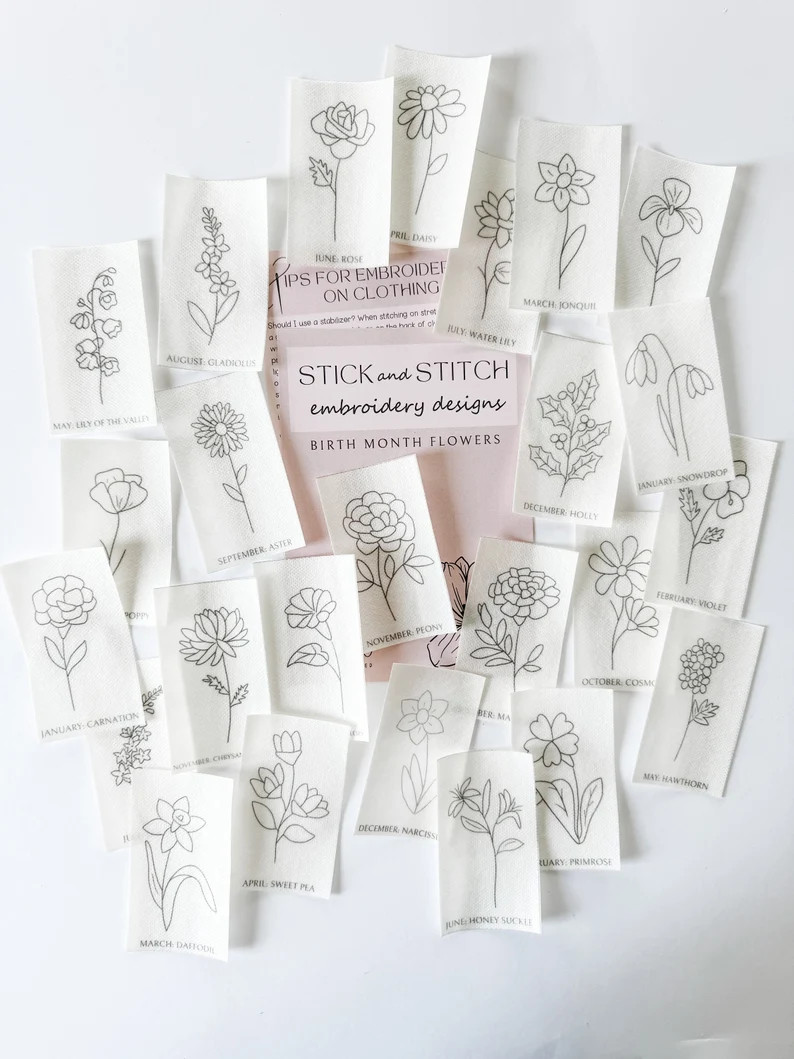 Birth Month Flowers Stick and Stitch Embroidery Designs - embroidered clothing - Thread Unraveled | Etsy (US)