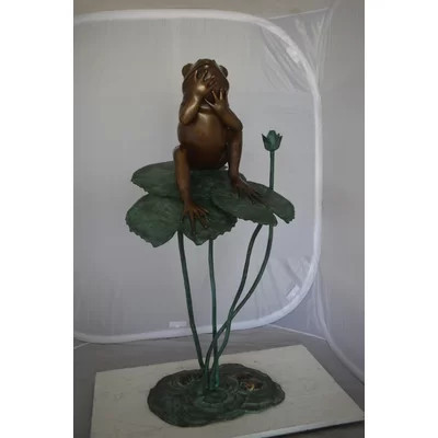 Frog on Lotus Bronze fountain Statue - Size: 22"L x 20"W x 44"H. | Wayfair North America