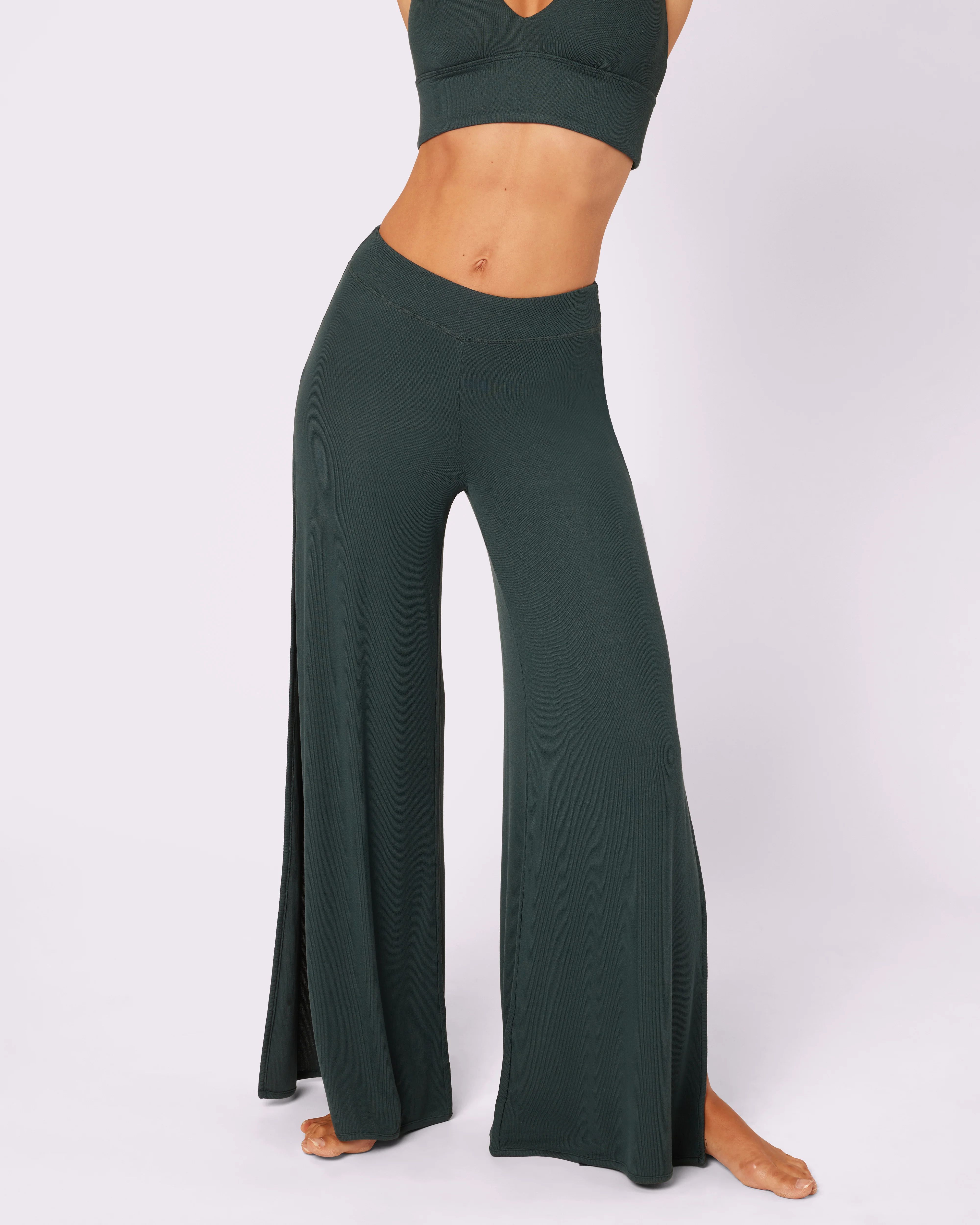 Comfort Rib Wide Leg Slit Pants | Lush Rib (Potion) | Parade