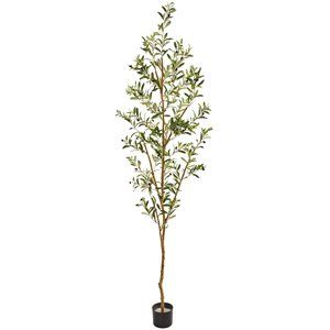 Nearly Natural 82" Olive Artificial Tree with Single Trunk Split in Green/Black | Cymax