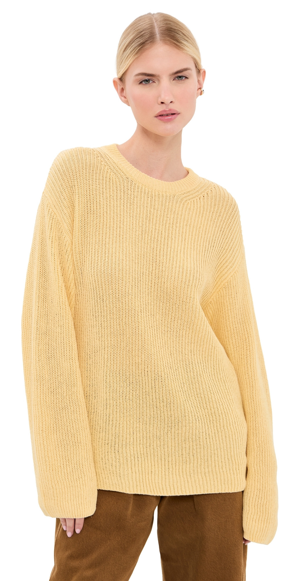 Another Tomorrow Draped Crew Knit Sweater Sun S | Shopbop