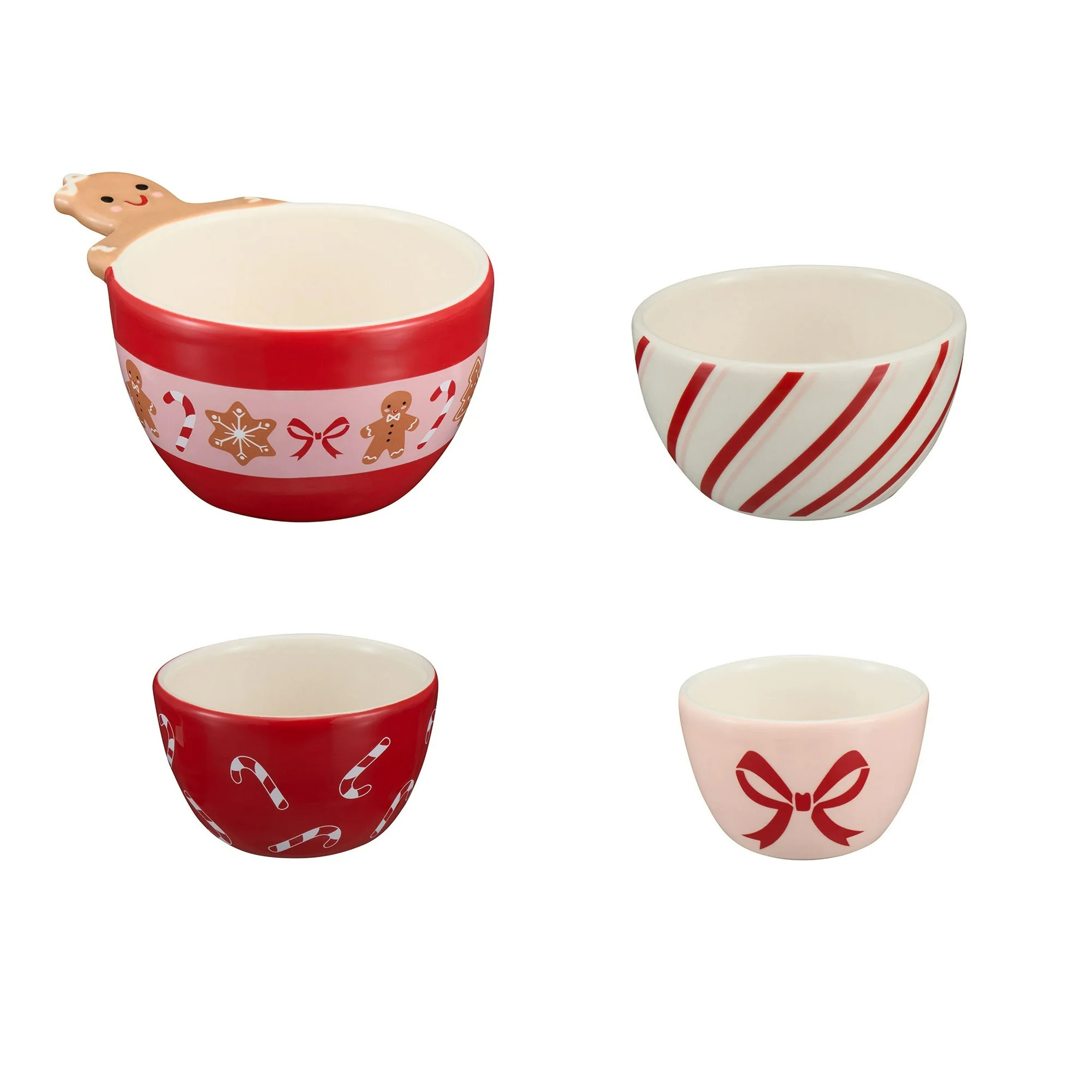 Holiday Time 4-Piece Stripes & Gingerbread Glazed Stoneware Measuring Cup Set, Multicolor | Walmart (US)