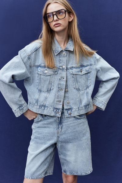 Short Denim Jacket - Long sleeve - Short - Light denim blue - Ladies | H&M US | H&M (US + CA)