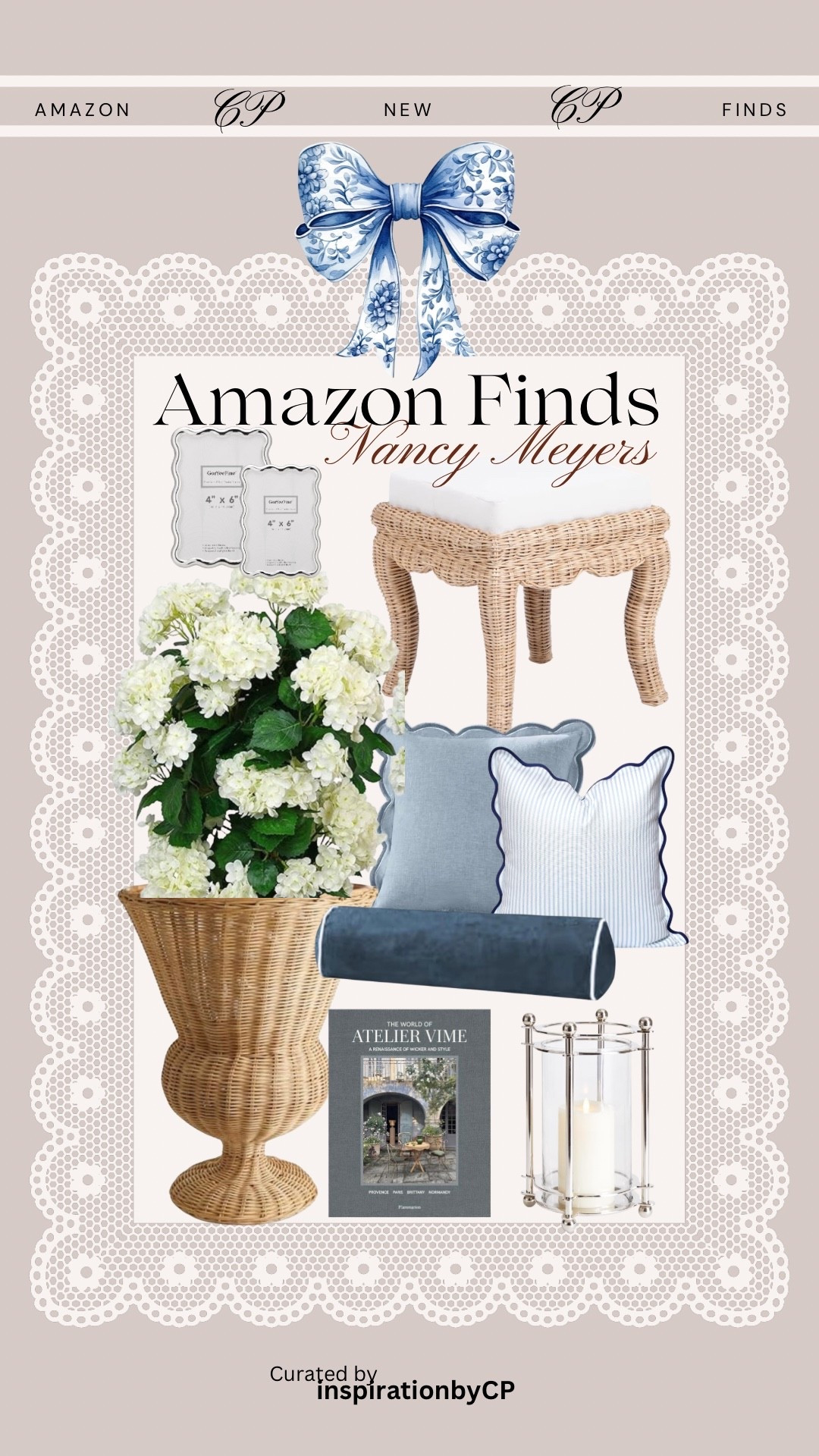 Home Decor Finds-Nancy Meyers
#rattan #vase #blue #pillowcovers #silver #candleholder #nancymeyers #outdoor #hydrangeas

#LTKHome #LTKSeasonal