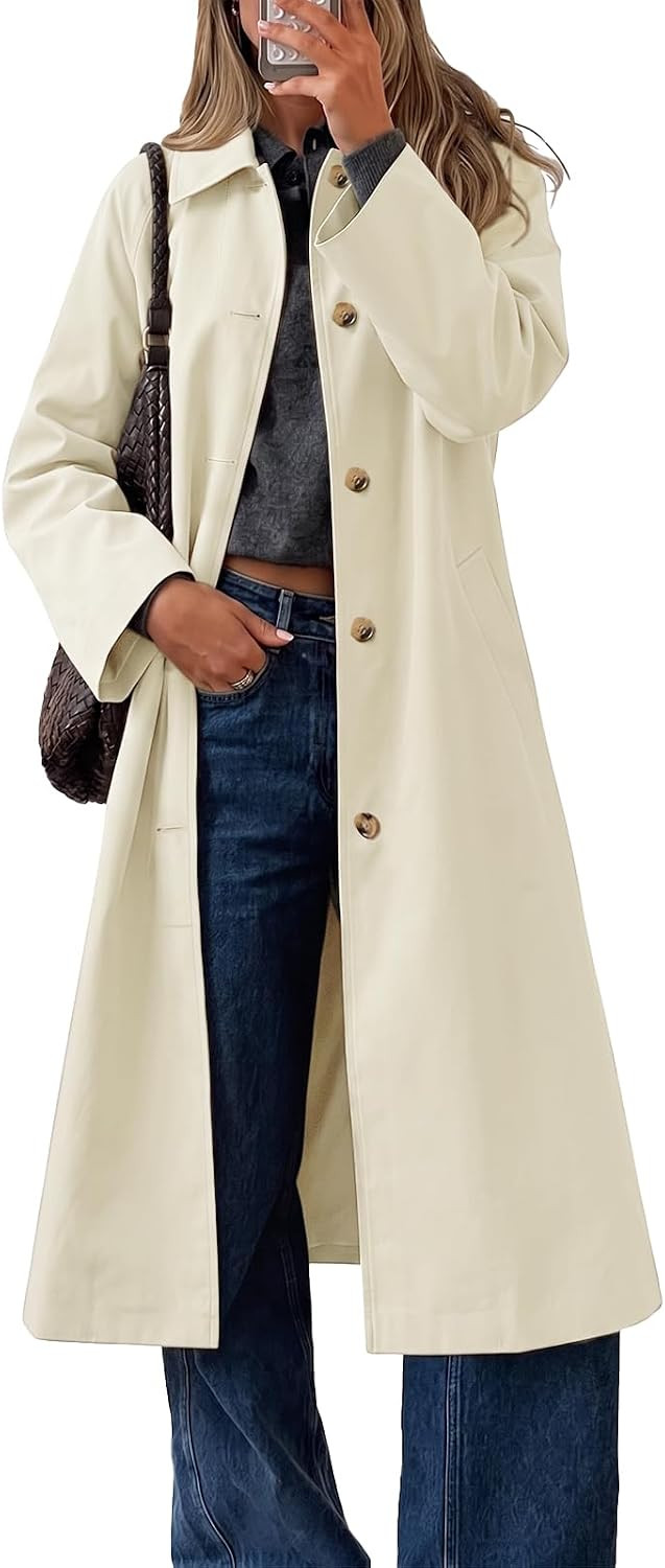 Cicy Bell Womens Plaid Trench Coat Fall Lapel Single Breasted Long Jacket | Amazon (US)