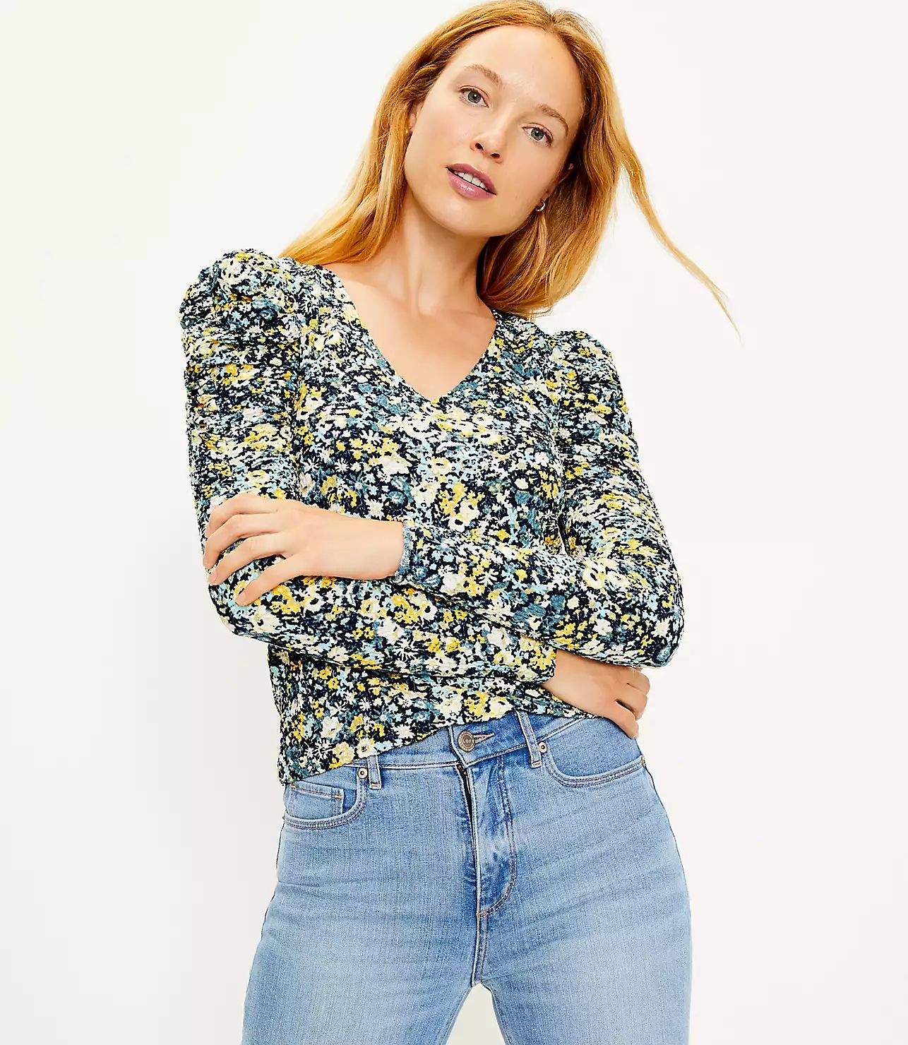 Floral Shirred Puff Sleeve Top | LOFT