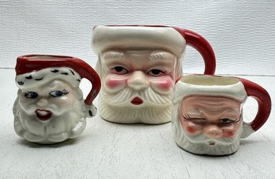 Vintage Ceramic Santa Claus Face Christmas Mug  Toothpick Holders Japan Set Of 3 | eBay US