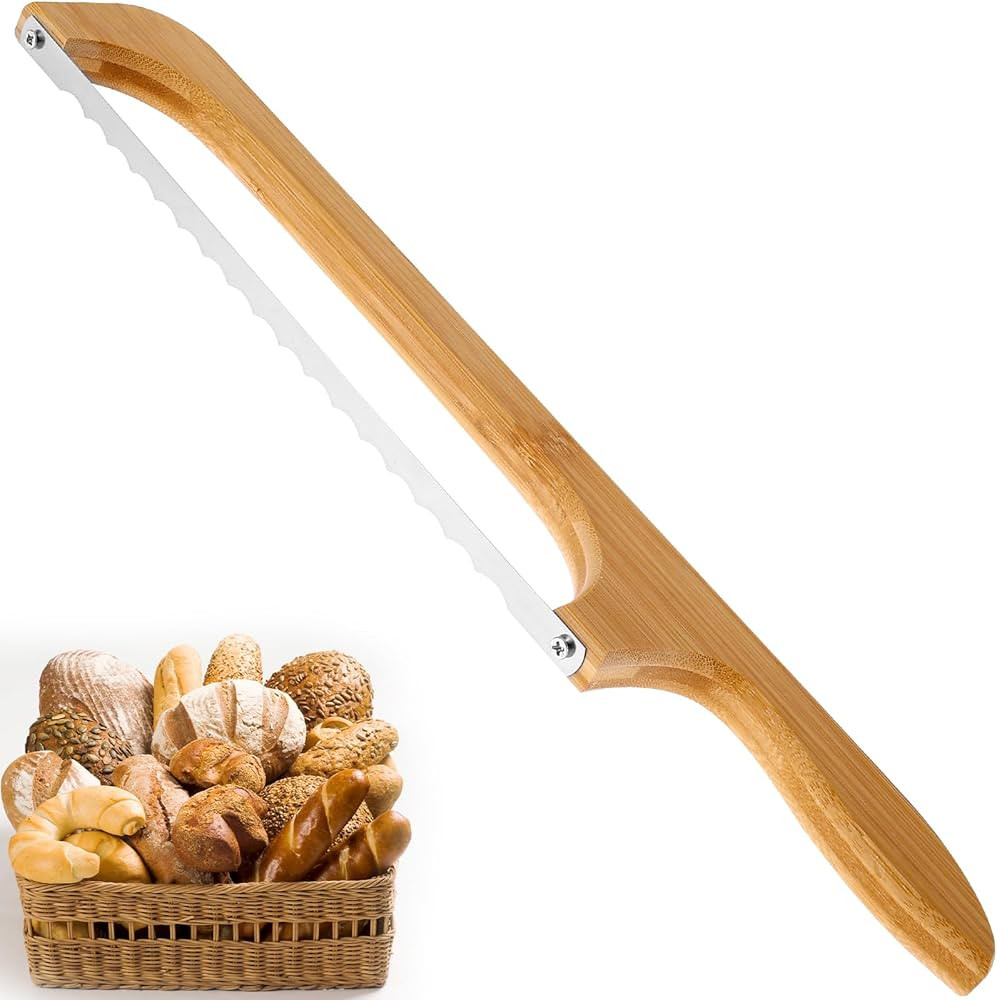 Serrated Bread Cutter 15.7 inch, Wooden Handle Bread Cutter Sourdough Cutter, Fiddle Bow Design E... | Amazon (CA)