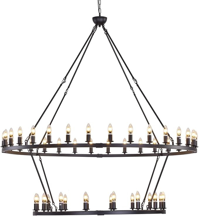 Hubrin 60Inch Black Wagon Wheel Chandelier 2-Tier 48-Light Vintage Rustic Ceiling Light Fixutre F... | Amazon (US)