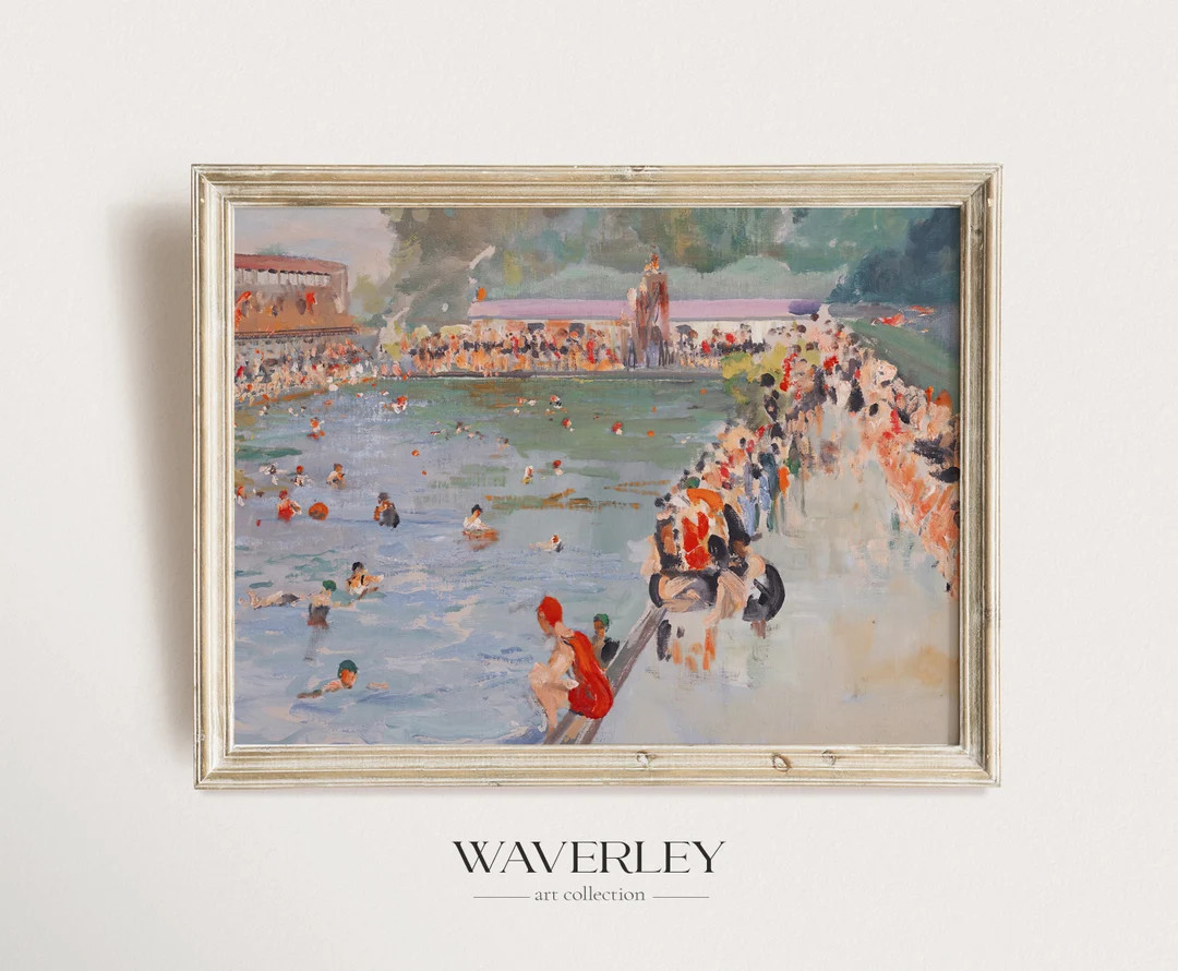 Summer Art Print, Vintage Australian Painting, People at Swimming Pool Art Print, 19th Century, P... | Etsy (US)