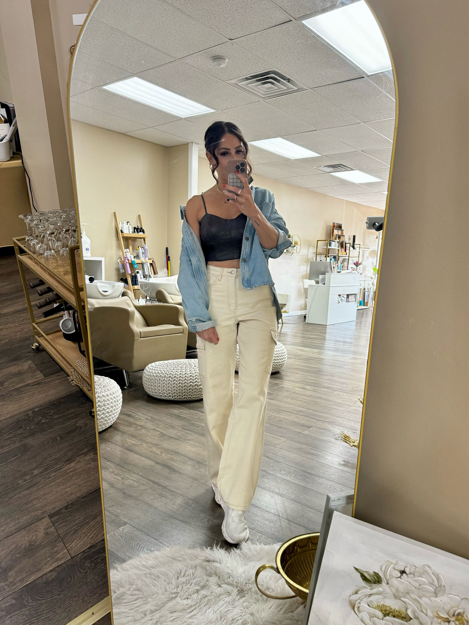 Effortlessly chic! 💫 Styling my fave neutral wide-leg pants with a sleek leather crop and denim for the perfect casual-meets-polished vibe. 🤍 Who else loves pairing comfort with a little edge? Shop my look now!

Tags/Keywords:
#OOTD #NeutralStyle #CasualChic #EffortlessStyle #WideLegPants #LTKStyle #LTKUnder100 #FashionInspo #WeekendLook #DenimLover

#LTKWorkwear #LTKStyleTip #LTKOver40