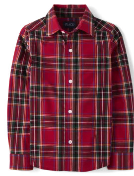 Boys Matching Family Christmas Long Sleeve Plaid Poplin Button Up Shirt | The Children's Place  -... | The Children's Place