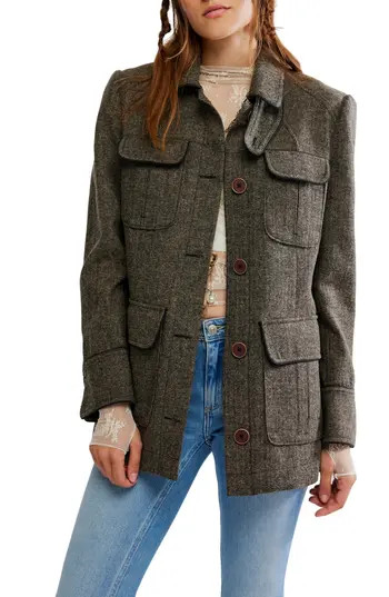 Free People Renaux Herringbone Officer Jacket in Espresso at Nordstrom Rack, Size X-Small | Nordstrom Rack