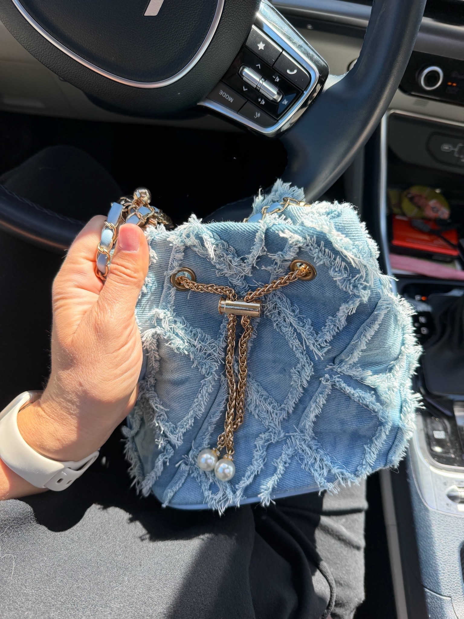 Blue Jean drawstring purse