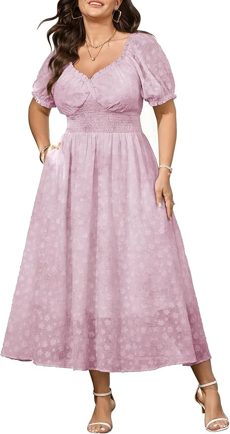 SCOMCHIC Women's Plus Size Maxi Dress 2026 Summer Short Sleeve Sweetheart Neckline Boho Floral We... | Amazon (US)