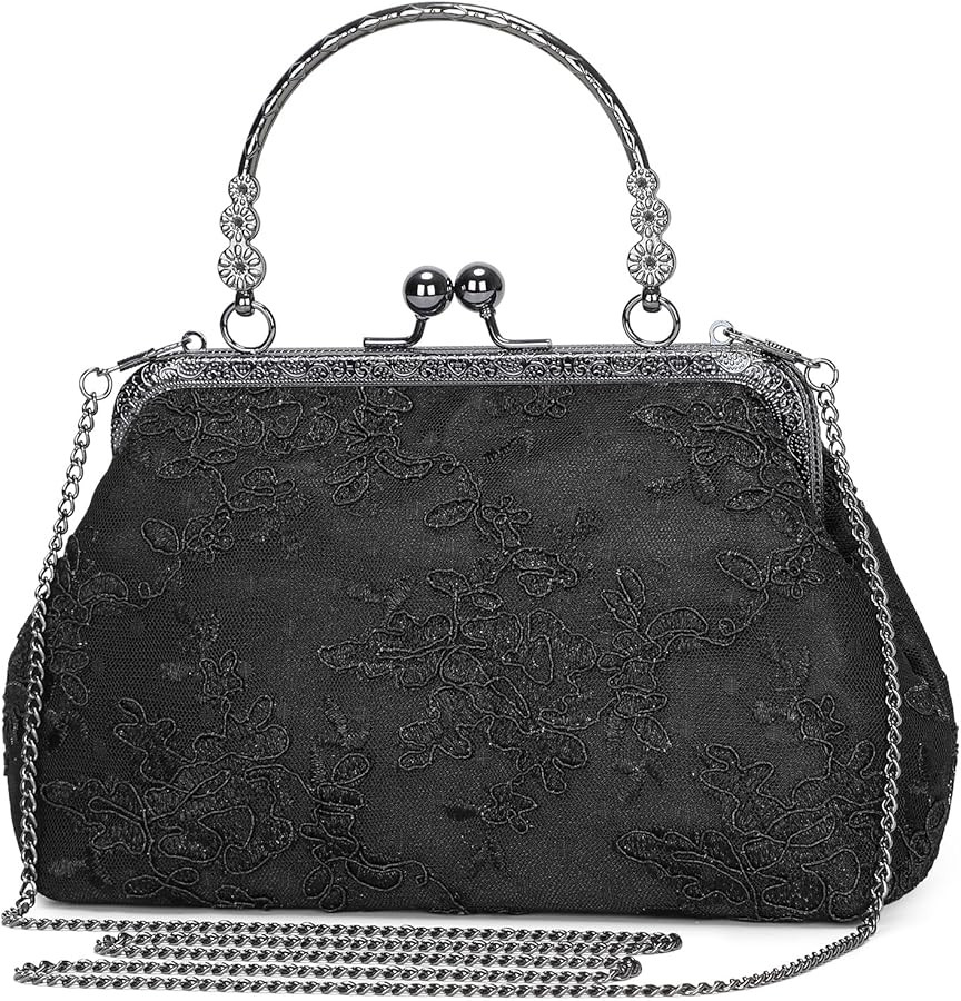 Vintage Embroidery Lace Floral Clutch Purse for Women Formal Evening Bag Kiss Lock Handbag Weddin... | Amazon (US)