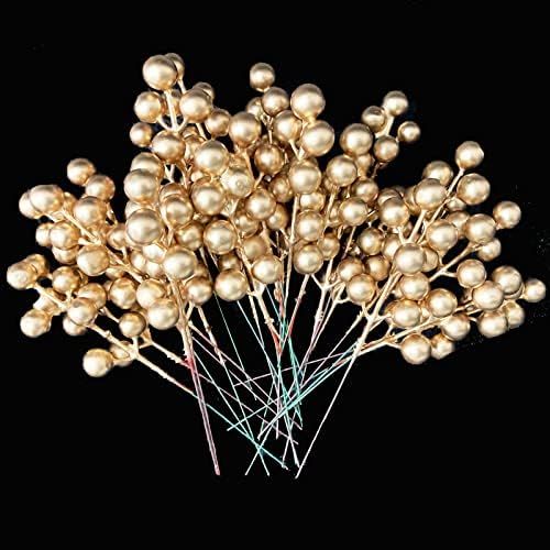 Betogeth 30 Branch Artificial Gold Christmas Tree Picks Christmas Berry Stems Fake Holly Berries ... | Amazon (US)