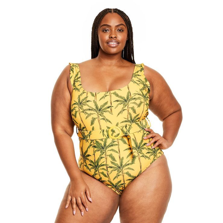 Women's Large Palm Print Medium Coverage One Piece Swimsuit - Agua Bendita x Target Yellow/Dark O... | Target