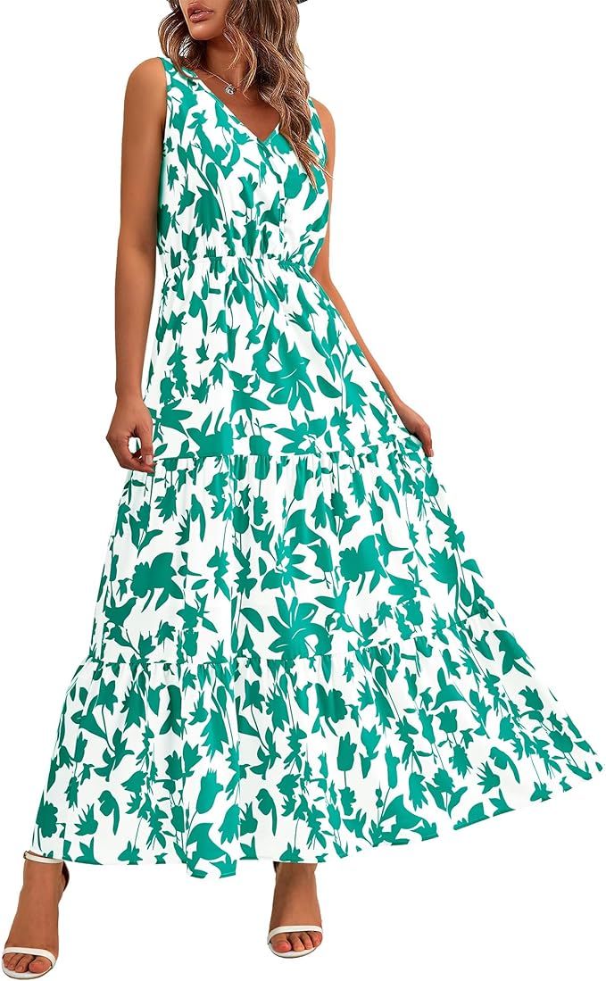 BTFBM Women Summer Dresses Casual Sleeveless Maxi Dresses Cute Floral Long Dress Wedding Guest Dr... | Amazon (US)