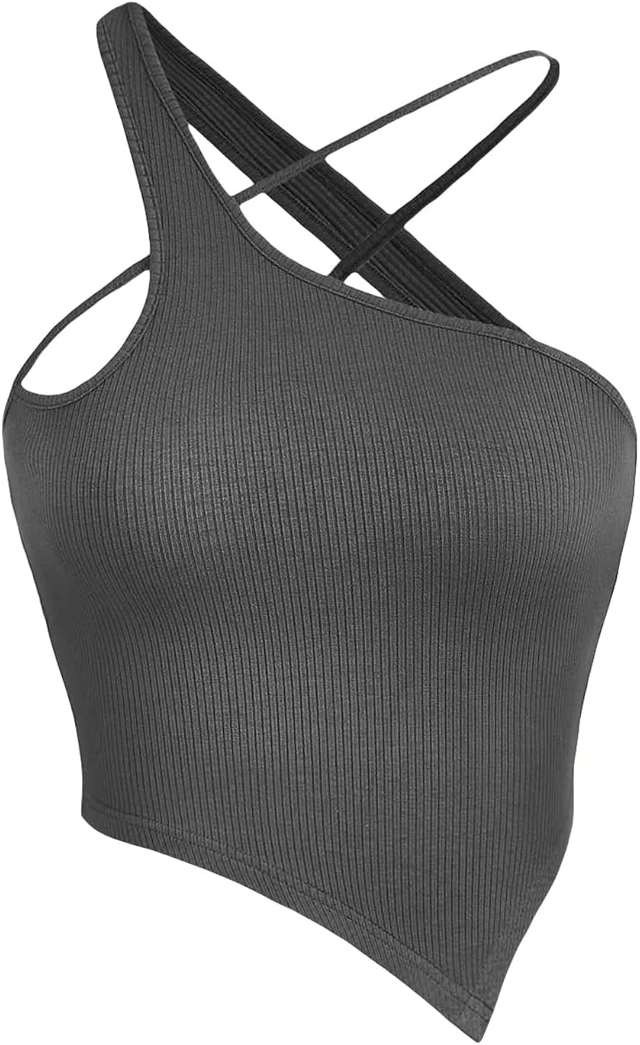 Verdusa Women's Asymmetrical Criss Cross Sleeveless Ribbed Crop Cami Tops | Amazon (US)