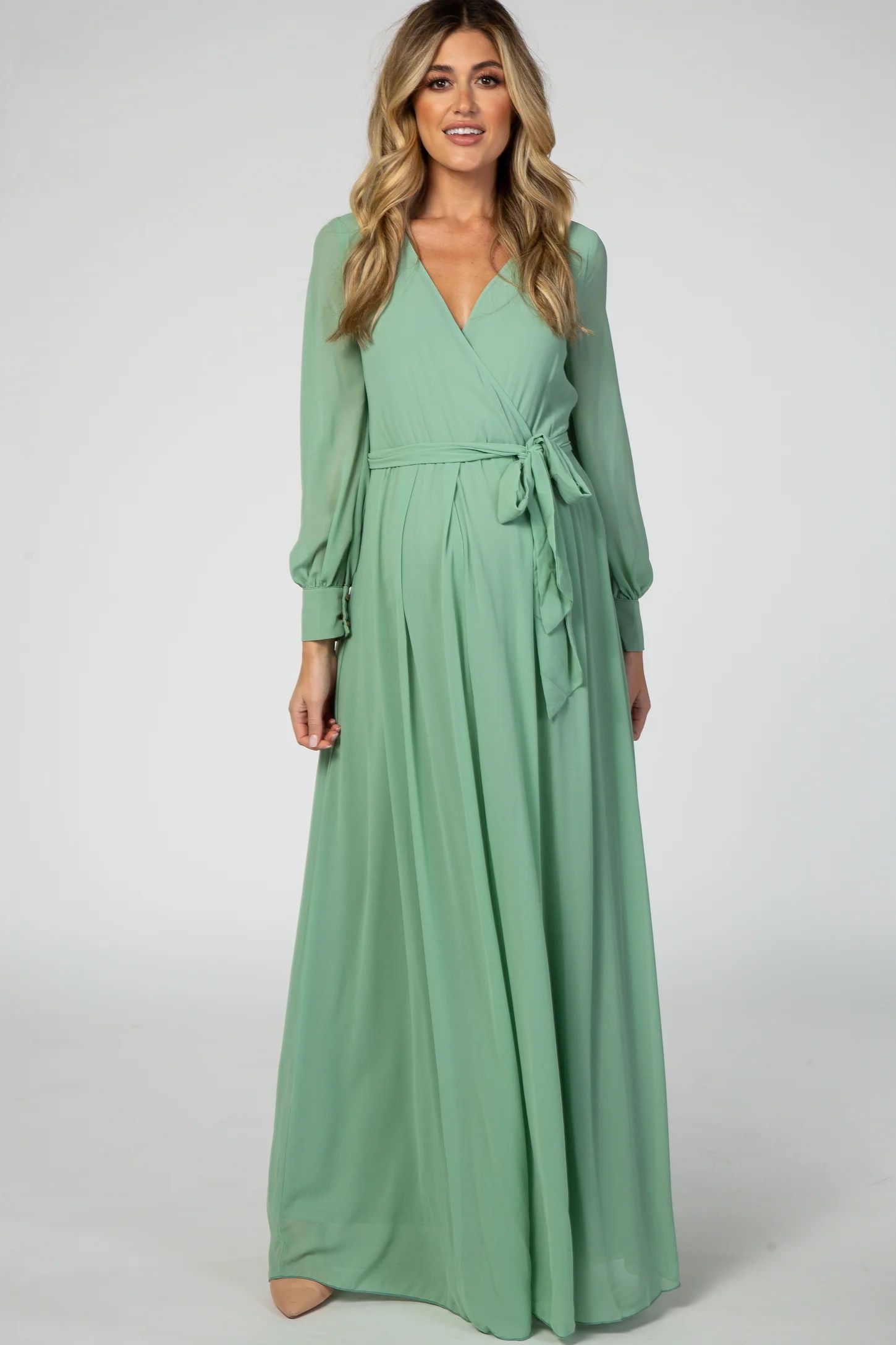 Mint Green Chiffon Maternity Maxi Dress | PinkBlush Maternity
