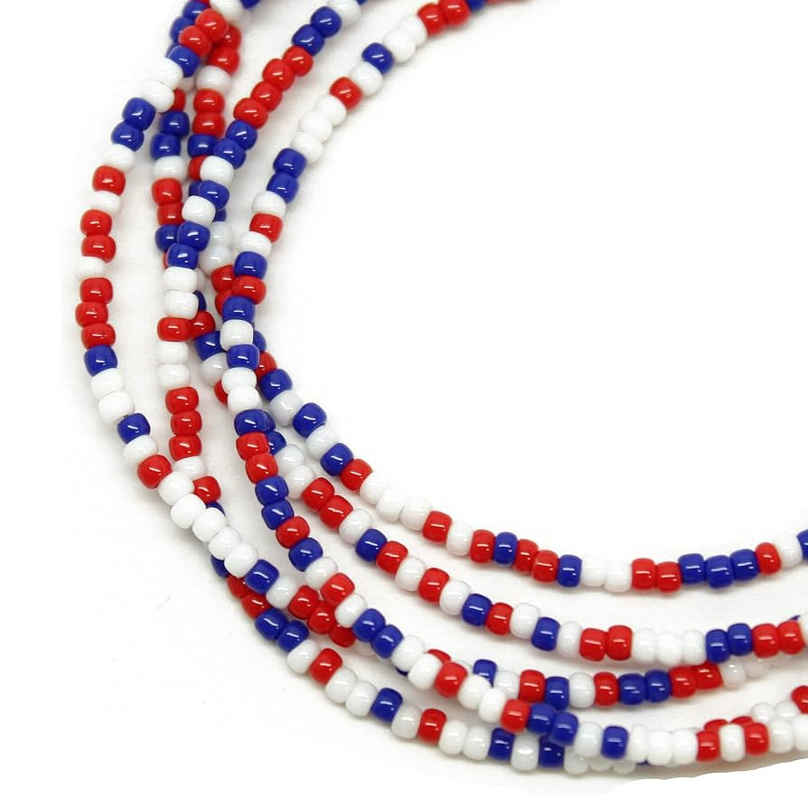 Red White and Blue Seed Bead Necklace, Thin 1.5mm Single Strand | Amazon (US)