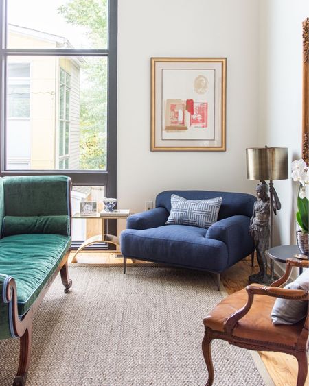 The cozy navy blue armchair in my West Midtown Project living room. Article Abisko lounge chair, indigo blue, modern chair, large comfy chair, modern furniture, living room design, interior designer 

#LTKhome #LTKFind #LTKstyletip