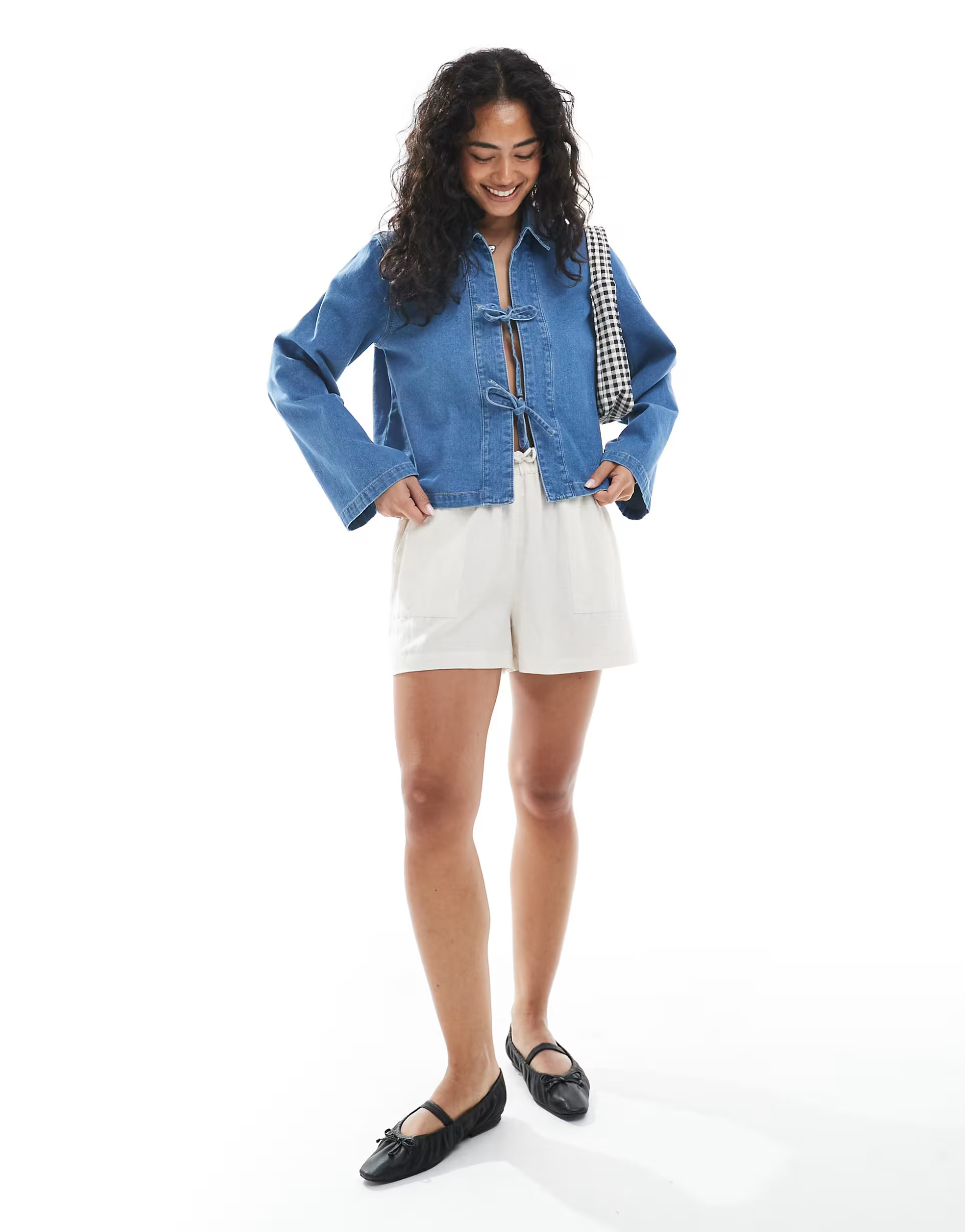 ONLY tie front denim shacket in light blue | ASOS (Global)