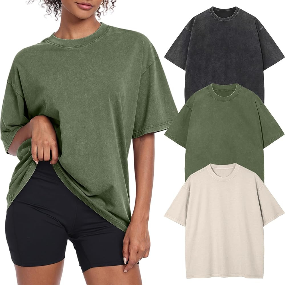 Womens Vintage Oversized T Shirts Acid Washed Baggy Cotton Tee Casual Workout Boyfriend Short Sle... | Amazon (US)