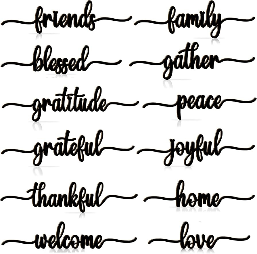 Thanksgiving Script Wood Word Cutout Plate Decoration Signs 12Pcs, Thankful Grateful Blessed Gath... | Amazon (US)