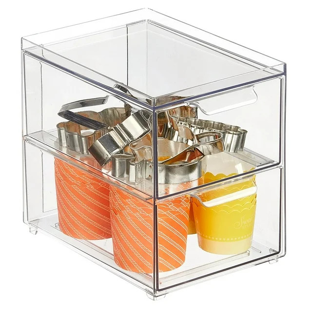 mDesign Stacking Plastic Storage Kitchen Pantry Bin - 2 Pull-Out Drawers - Clear | Walmart (US)