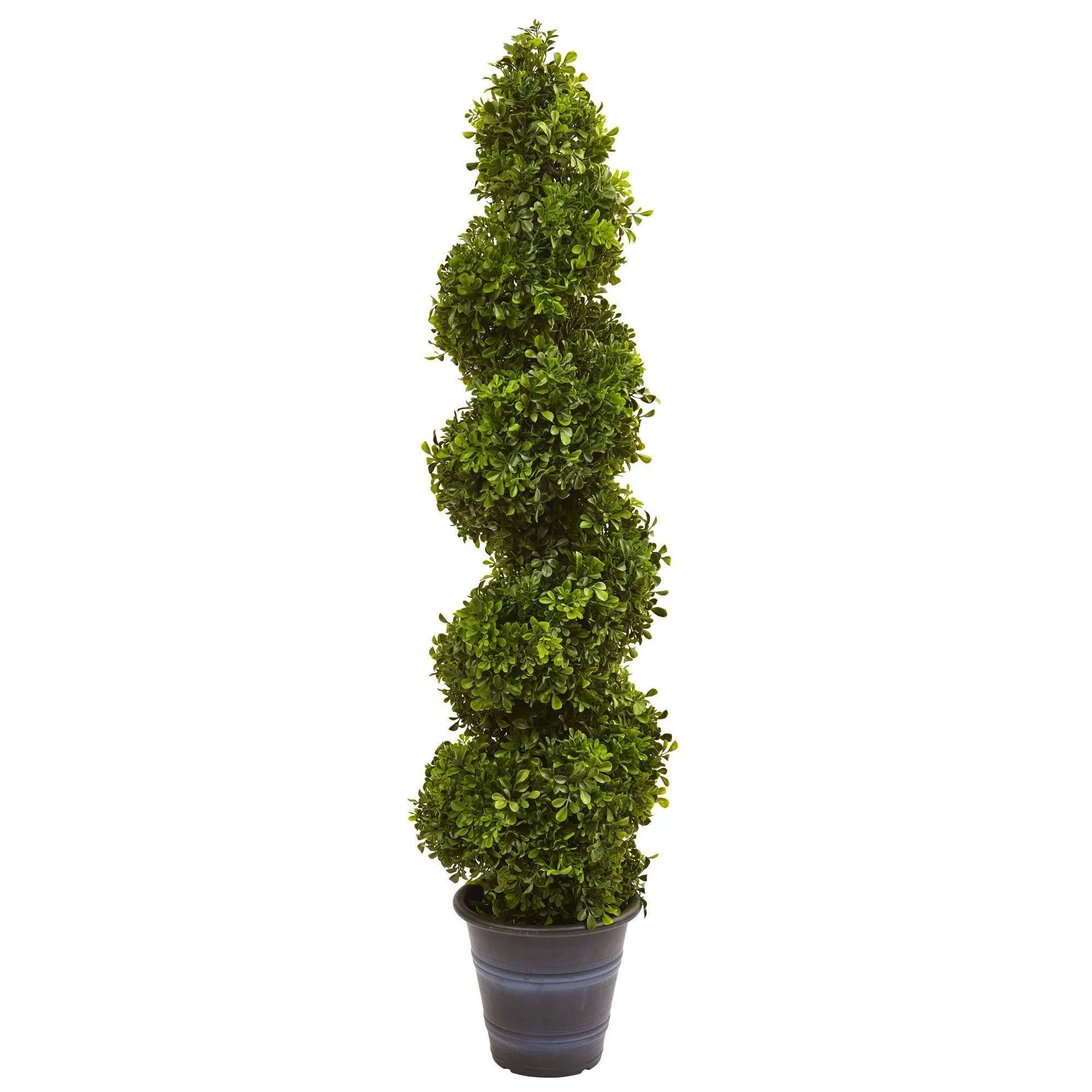 Boxwood Spiral Topiary with Planter (Indoor/Outdoor) | Nearly Natural | Nearly Natural