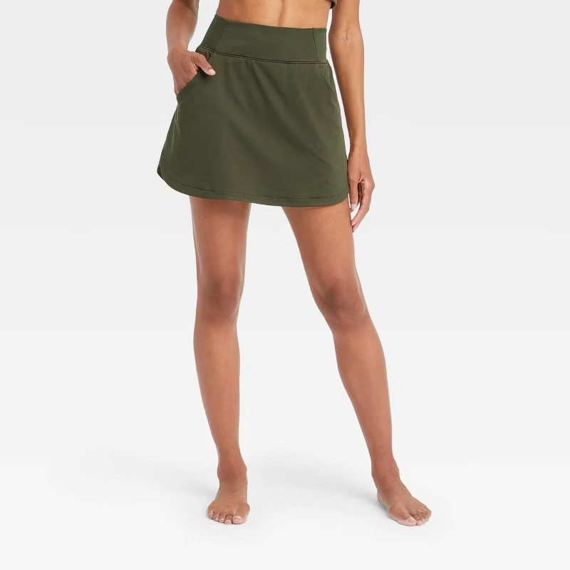 Women's Mid-Rise Knit Skorts - All in Motion™ Olive Green M | Target