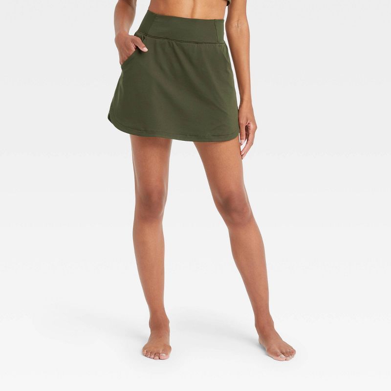 Women&#39;s Mid-Rise Knit Skorts - All in Motion&#8482; Olive Green M | Target