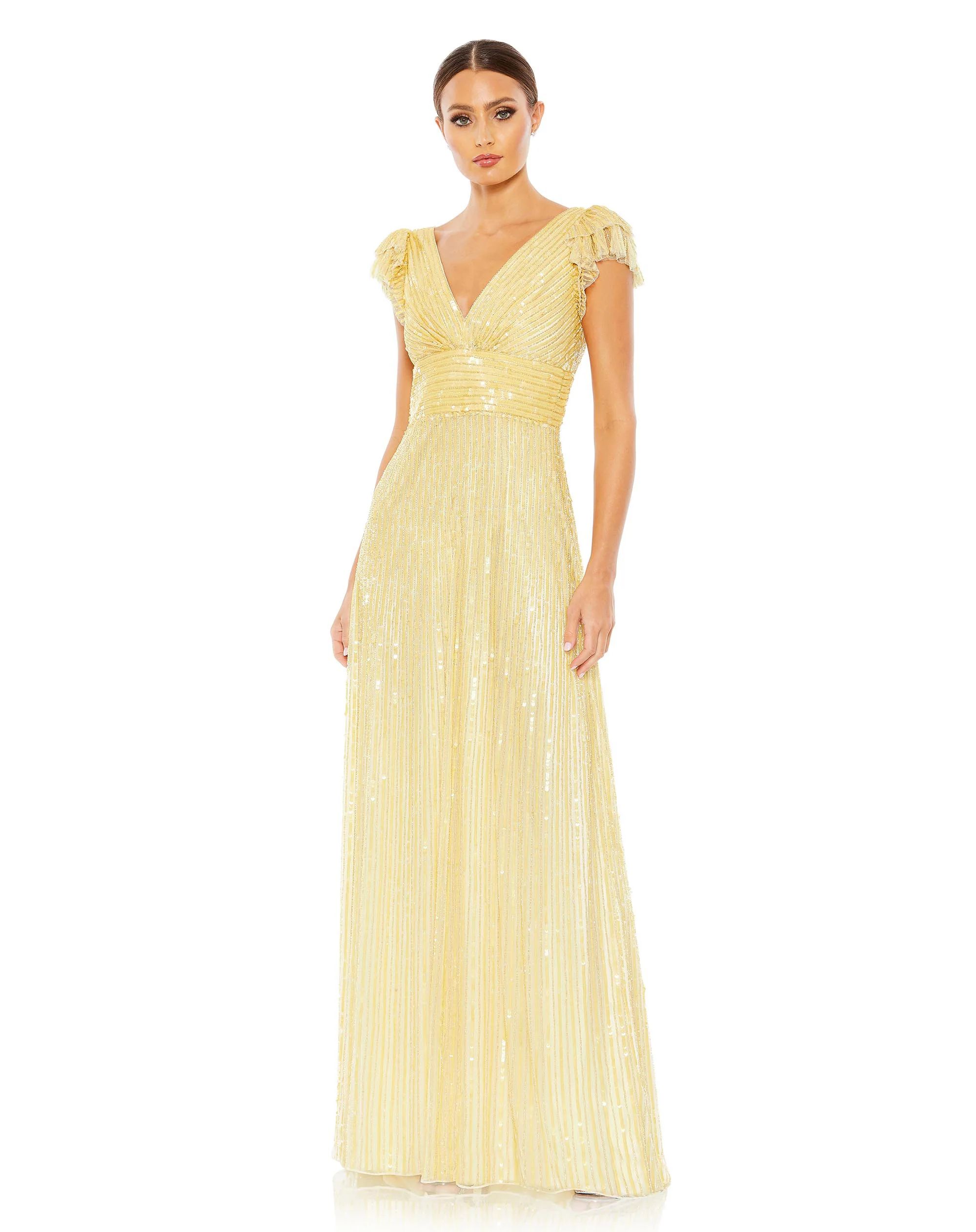 Embellished Flutter Cap Sleeve A Line Gown | Mac Duggal