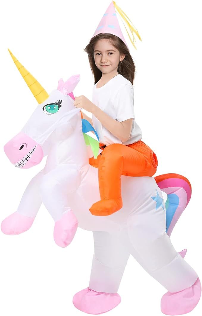 Acekid Inflatable Unicorn Costume for Kids, Riding a Unicorn, Air Blow-up Deluxe Halloween Costum... | Amazon (US)