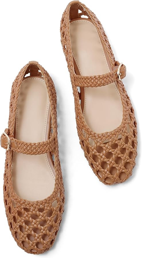 USIMAD Woven Mesh Ballet Flats for Women Square Toe Womens Comfortable Buckle Strap Ballerina Fla... | Amazon (US)