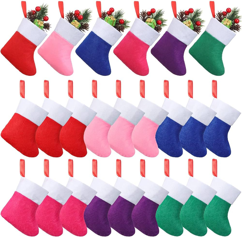 24 Pieces Mini Christmas Stockings 4 Inch Xmas Felt Stocking Bulk Hanging Ornament Decoration Sma... | Amazon (US)