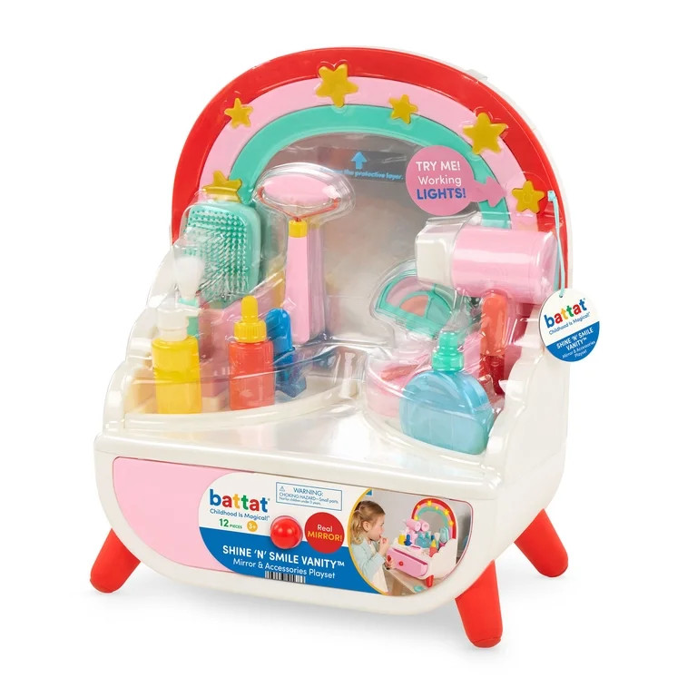 Battat Shine ‘n’ Smile Vanity Mirror & Plastic Accessories Playset for 3 Years + | Walmart (US)