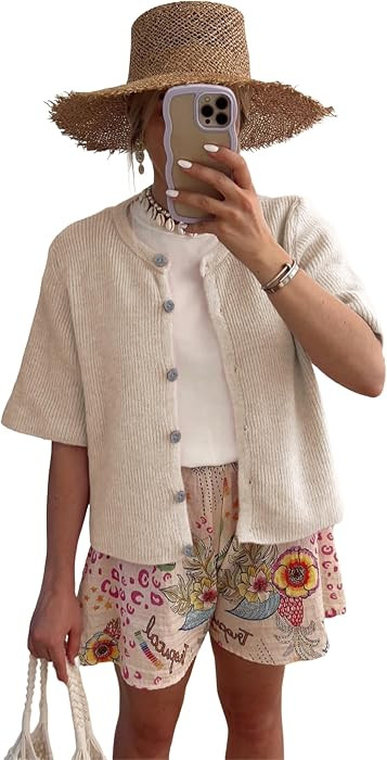 Women's Lightweight Cardigan Short Sleeve Button-Down Summer Cardigan Sweater | Amazon (US)