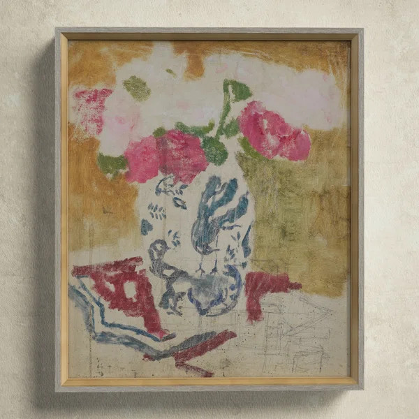 Floral Bouquet In Bird Vase Framed On Paper Giclee Print | Wayfair North America