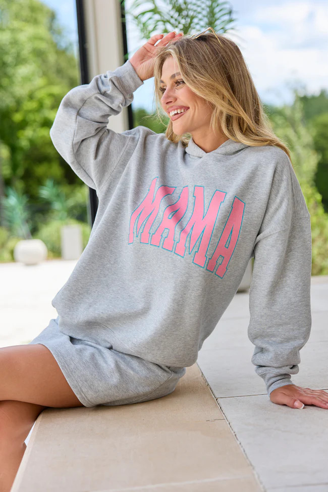 Mama Block Light Grey Graphic Hoodie | Pink Lily