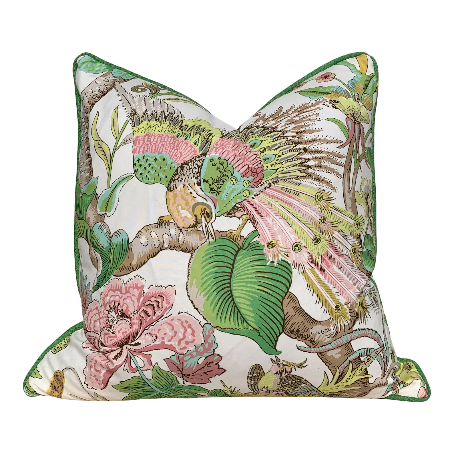 Schumacher Cranley Garden Pillow in Green, Yellow, Pink. Chinoiserie Designer Cushion, Luxury Dec... | Etsy (US)